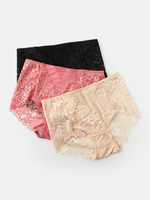3PcsWomen Lace Trim Modal Silk Culotte mince antibactérienne sans couture