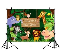 3x5FT 5x7FT 6x8FT Fun Jungle Animaux Photographie Toile de Fond Joyeux Anniversaire Photo Fond Décoration De Fête