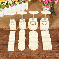 4 ensembles moule de presse à pâtisserie Mooncake 100g 50g bricolage motif de fleur moule décor w / 20 timbres carré ron