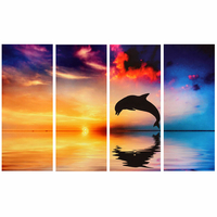 4 Pcs / ensemble Dauphin Coucher Du Soleil Mer Mur Peintures Décoratives Impression Sur Toile Art Photos Sans Cadre Tent