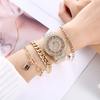 4 Pcs Alliage De Mode En Acier Inoxydable Grand Cadran En Acier Bande Dame Montre À Quartz Bracelet