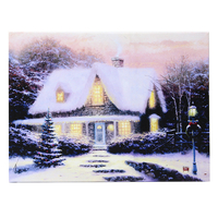 40 x 30 cm Opéré Noël LED Snowy Cottage Xmas Impression sur toile Art mural