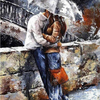 40X50CM Frameless Embracing Lover Sous la Pluie Jour Toile Toile de Lin Peinture À Lhuile DIY Papier Art