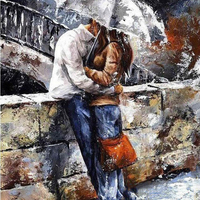 40X50CM Frameless Embracing Lover Sous la Pluie Jour Toile Toile de Lin Peinture À Lhuile DIY Papier Art