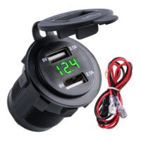 4.2A voiture étanche 2 ports double prise de chargeur USB prise de courant avec voltmètre LED lumière pour 12-24V voitur
