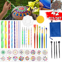 42PCS / Set Mandala Dotting Tools Kit de peinture rupestre Dot Art Rock Pen Paint Stencil