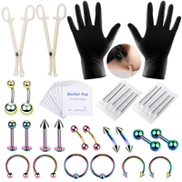 42PCS Kit doutils de piercing professionnel pour le corps Oreille Nez Nombril Aiguille Set