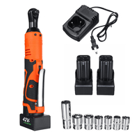 42V 90Nm LED Clé à cliquet électrique sans fil Mandrin 3/8 pouces Clé à angle droit avec 2 pièces Batterie Kit