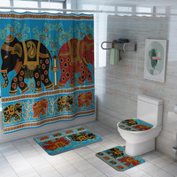 4/3/1 pcs Éléphant Impression Rideau De Douche Ensemble Toilette Couverture Salle De Bains Tapis Ensemble Tapis De Sol T