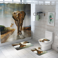 4/3/1 PCS Éléphant Salle De Bains Tapis De Sol De Toilette Imperméable Rideau De Douche Antidérapant Flanelle Coloré Tap