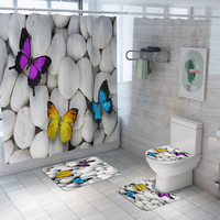 4/3/1 PCS Salle De Bains Toilette Quatre Pièces Tapis De Sol Rideau De Douche Porte Tapis Salle De Bains Tapis Papillon