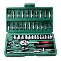 46 pièces 1/4 pouces ensemble doutils de réparation de voiture clé dynamométrique à cliquet combo outils à main kit