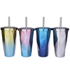 473L tasses en acier inoxydable gradient de couleur diamant double paroi bouteilles deau de voyage avec de la paill