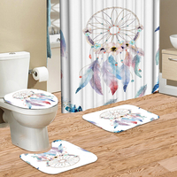4pcs bain plage coquilles rideau de douche Dream Catcher tapis de toilette tapis de couverture de siège