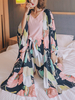 4pcs femmes col en v sans manches hauts rose pantalon imprimé floral maison pyjama décontracté avec robes