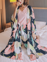 4pcs femmes col en v sans manches hauts rose pantalon imprimé floral maison pyjama décontracté avec robes