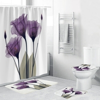 4pcs imperméable à la maison salle de bains tapis de bain ensemble antidérapant tapis couvercle de toilette couvercle ri