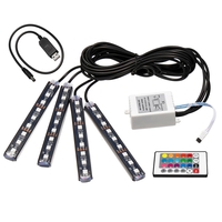 4pcs intérieur de la voiture LED lumières stroboscopiques de sol décor atmosphère lampe USB télécommande sans fil RGB