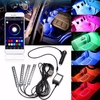 4pcs LED décoration dintérieur de voiture lumières atmosphère de lumière bande bande téléphone app contrôle Colorfu