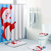 4pcs noël père noël antidérapant tapis de toilette couverture tapis de bain + ensemble de rideau de douche