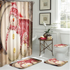 4pcs noël salle de bain tapis antidérapant + couvercle toilette couvre tapis de bain + rideau de douche