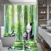 4pcs Panda décor de bambou anti-dérapant tapis couvercle de toilette couvercle de tapis de bain rideau de douche pour sa