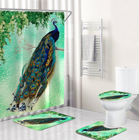 4Pcs Peacock Print Rideau De Douche Tapis De Sol Tapis De Salle De Bain Bain Creat Decor