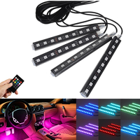 4PCS RGB LED Décoration de plancher de voiture Lumières Bandes Son Active Kit de lampe datmosphère Type de briquet
