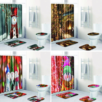 4pcs tapis de bain de noël ensemble tapis antidérapant tapis de bain couverture de toilette rideau de douche