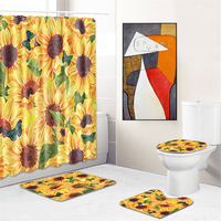 4pcs tapis de salle de bain ensemble piédestal tapis couvercle couverture de toilette rideau de douche antidérapant