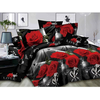 4pcs 3d stéréoscopique rose imprimé couette housse de couette taie doreiller ensembles de literie