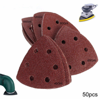 50pcs 90mm 40-180 feuilles abrasives de grain Triangle ponceuse meuleuse support papier tampons