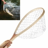 58CM manche en bois mouche poisson pêche débarquement truite clair caoutchouc filet maille attraper attirail