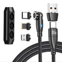 5A 100W USB-C/USB-A to USB-C/iP/Micro Cable 9Pin 540° Rotate Data Cable Support PD QC3.0 Fast Charging Data Transmission