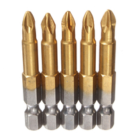5pcs 50mm titane enduit 1/4 pouce tige hexagonale PH2 magnétique anti glissement tournevis électrique peu mis