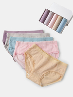 5pcs femmes coton couleur unie garniture en dentelle culotte antibactérienne taille moyenne
