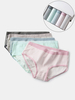 5Pcs Femmes Coton Rayé Imprimé Taille Moyenne Culotte
