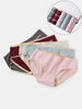 5Pcs Femmes Couleur Unie Dentelle Coton Respirant Culotte Taille Moyenne