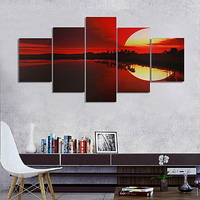 5pcs peinture sur toile frameless crépuscule rouge image lacustre art moderne mur décor à la maison