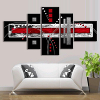 5 PCS Résumé Wall Art Rouge Noir Gris Moderne Toile Peintures Accueil Décorations
