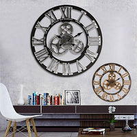 60cm 3D rétro industrielle grande vitesse horloge murale rustique en bois de luxe Art Vintage
