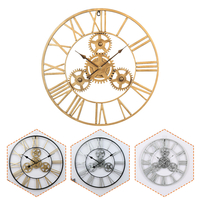 60CM Grand Vintage Gear Art Horloge Murale Grand Chiffre Romain Géant Ronde Face Ouverte