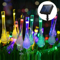 6.5M 30LED solaire guirlande de gouttes deau lumières grand angle LED goutte de pluie en forme de larme guirlande l