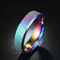 6mm à la mode en acier inoxydable magique givré arc-en-ciel couleur noir Couple anneau