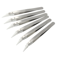6Pcs céramique Tweezers résistant à la chaleur non conducteur en acier inoxydable Body Silve