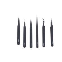 6PCS ESD10-15MM Stainless Steel Tweezers Industrial Curved Straight Repair Tools Tweezers