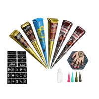 6pcs henné crème de tatouage ensemble de tatouage temporaire art encre bâton gabarits noir rouge bleu brun avec embout e