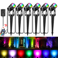 6Pcs RGB LED Garden Spike Lights Projecteurs extérieurs Lampe de paysage à distance
