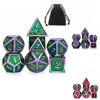 7 pièces/ensemble arc-en-ciel bord métal dés ensemble avec sac conseil jeu de rôle Dragons Table jeu barre fête jeu dés