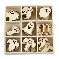 72pcs ornements de copeaux de bois naturel artisanat en bois elfe de forme mixte pour Halloween